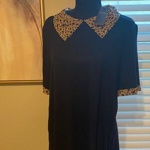 Leopard Collar Black Top